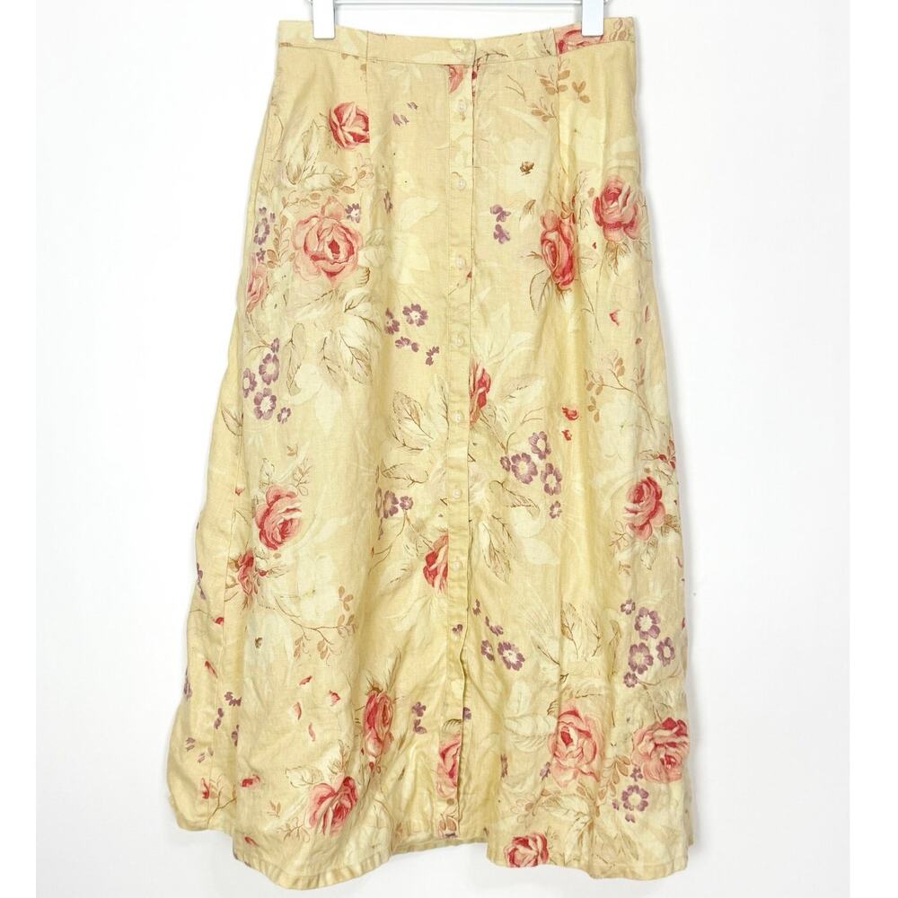 Lauren Ralph Lauren Linen Floral Button Front Skirt - Picture 2 of 10